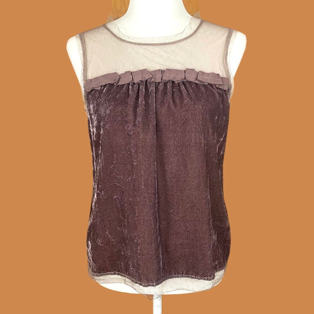 LOFT Mesh Velvet Sleeveless Top Size S Dusty Purple Ruffle Romantic Whimsigoth